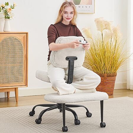 Ergonomic Criss Cross Legged Office Chair, Wide Height Adjustable Seat 360° Swivel Footstool w/Wheels, White. YMMV - Coupon Price $69.99
