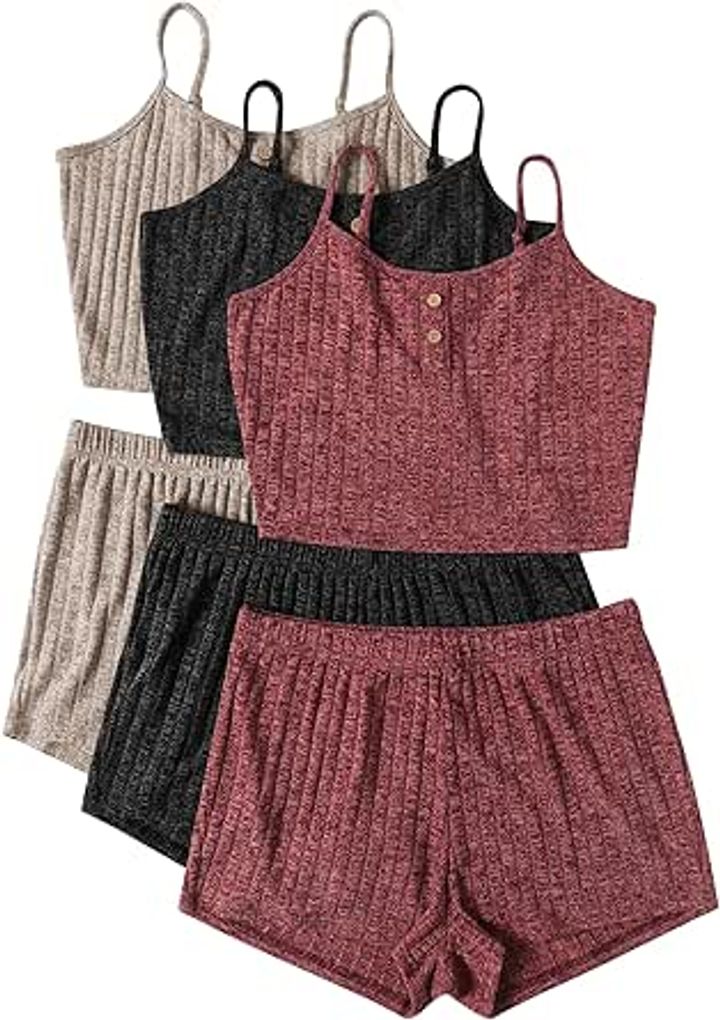 3-Pc Ekouaer Women's Lounge Crop Top Shorts & Pants Set w/ Pockets