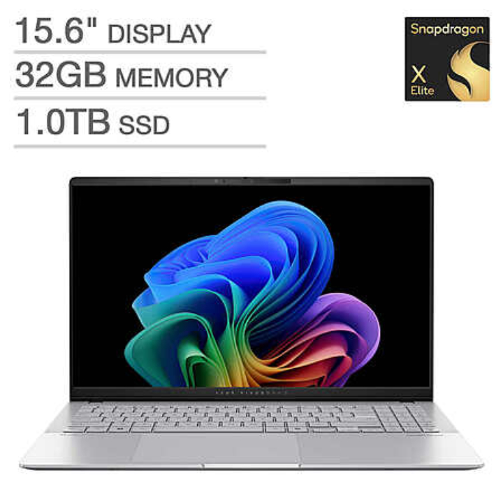 ASUS Vivobook S 15 Certified Refurbished Laptop – 3K OLED, Snapdragon X Elite, 16GB RAM, 512GB SSD