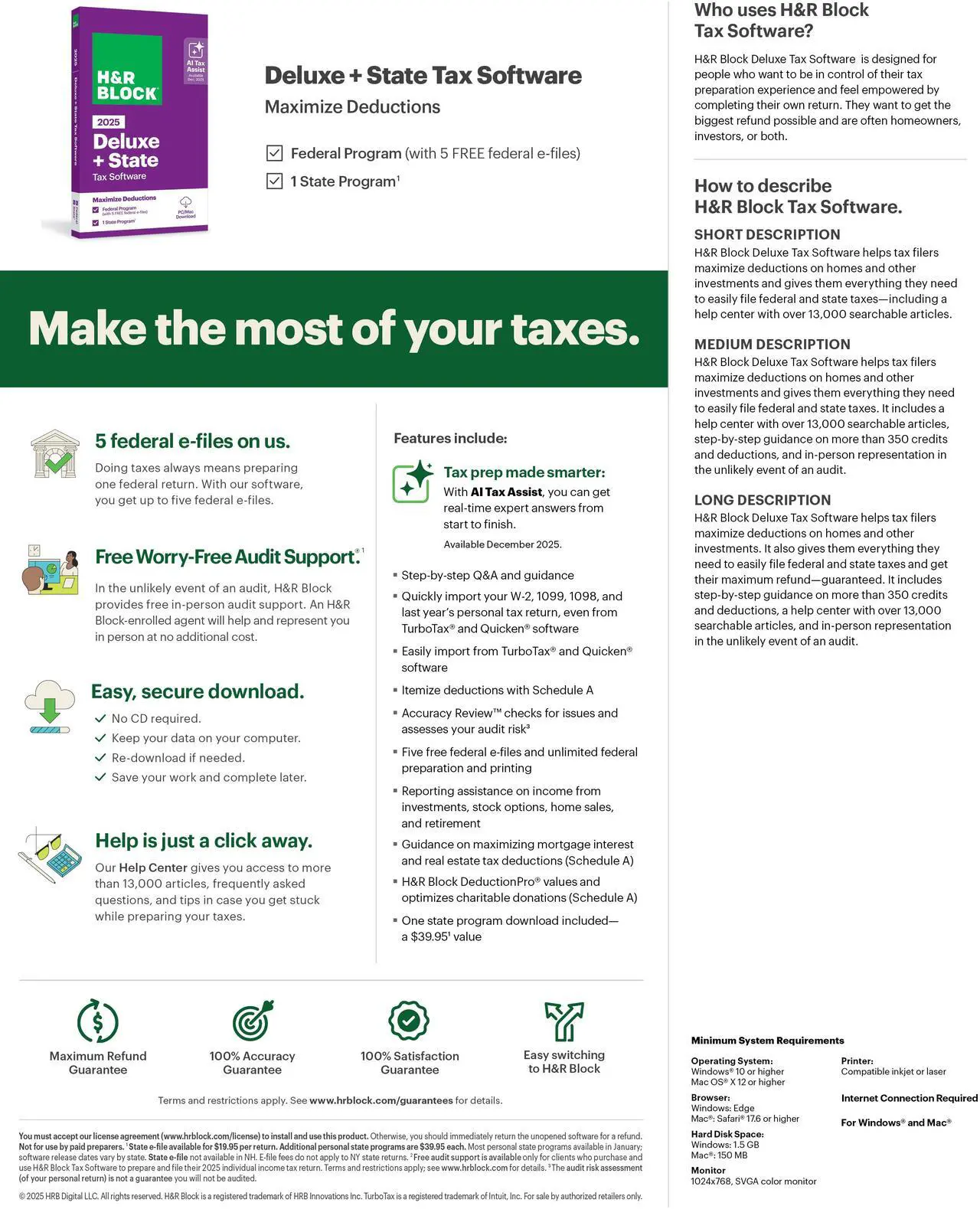 H&R Block 2025 Tax Software Offer: Premium $35, Deluxe $20, Deluxe + State