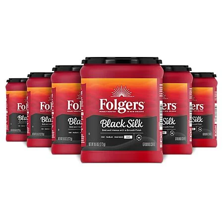 Select Accounts: 6-Pk 9.6-Oz Folgers Black Silk Dark Roast Ground Coffee