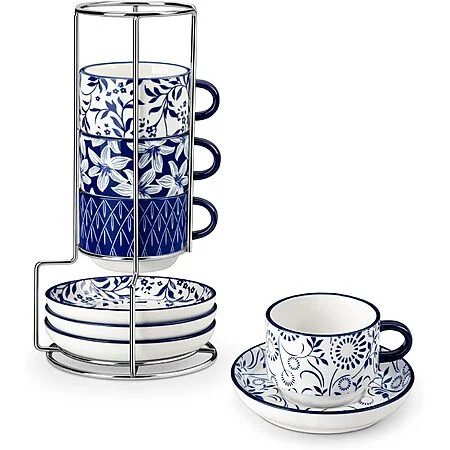 4-Ct vancasso Porcelain Stackable Cups & Saucers Set w/ Stand: 4oz $16.50, 2.5oz