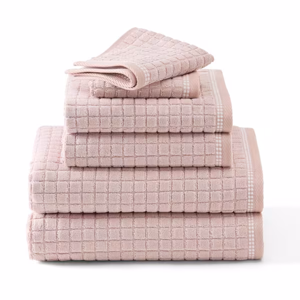 62% OFF | 6-Piece TOWN & COUNTRY EVERYDAY Textured Windowpane Set w/ 2-Bath Towels, 2-Hand Towels & 2-Washcloths (Blush)