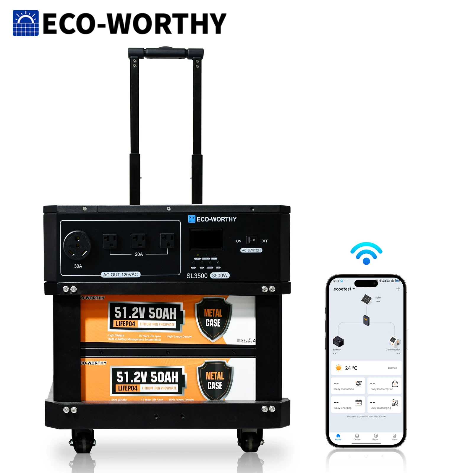 ECO-WORTHY 5120Wh 2Pack 48V 50Ah Lithium Battery+3500w Solar Inverter For Home