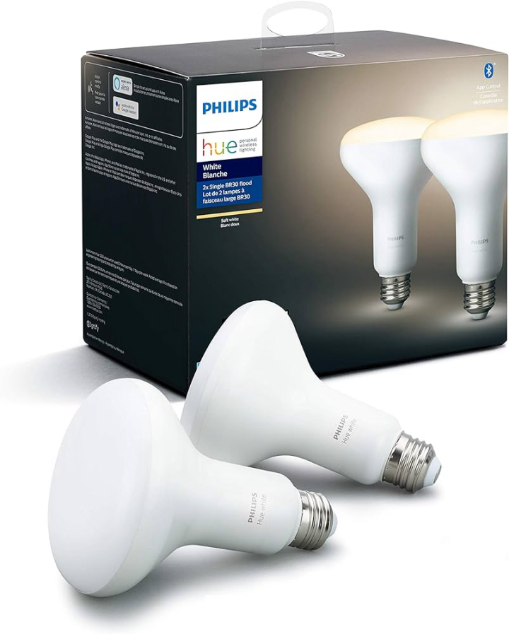 Pick Size) Philips Hue White BR30 LED Smart Bulb, Bluetooth & Zigbee Compatible (Hue Hub Optional), for Recessed Cans and Downlights, Works with Alexa & Google Assistant