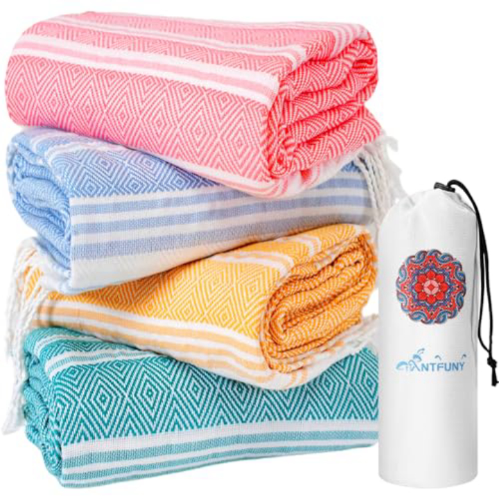 Antfuny Turkish Beach Towels 4-Pack, 72x36 Quick-Dry Sand-Free