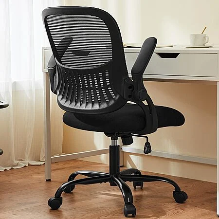 Sweetcrispy Office Chair, Ergonomic Mid-Back Mesh Rolling Swivel Chair w/Wheels, Lumbar Support, Flip-up Arms, Black $51.55