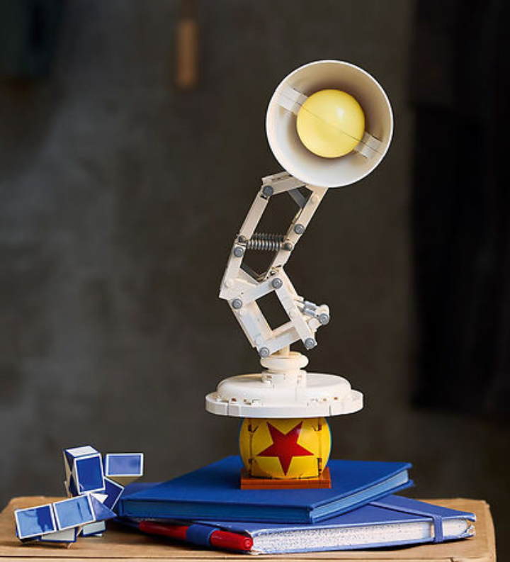LEGO Ideas Disney Pixar Luxo Jr building set with 613 pieces displayed in assembled form