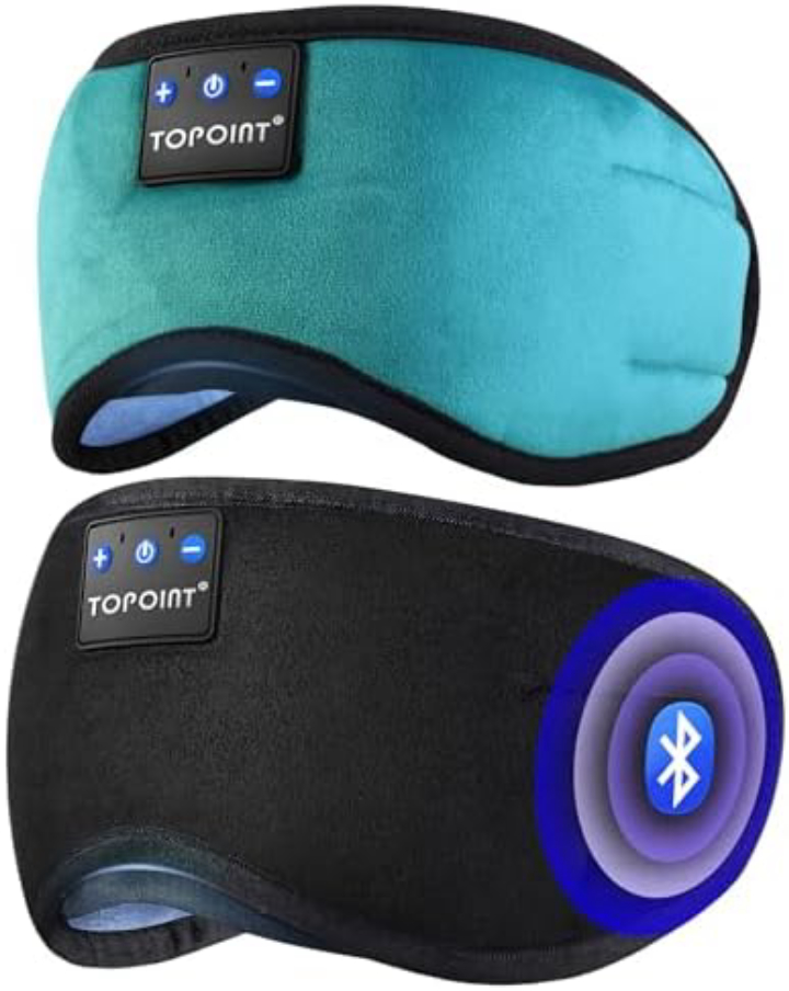 TOPOINT Blackout Sleep Mask w/ Bluetooth Headphones – Comfortable Wireless Audio for Better Rest