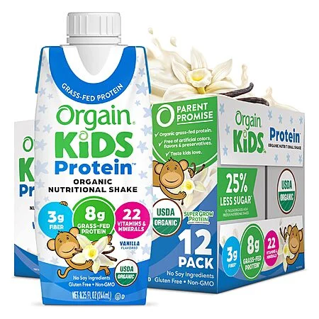 Orgain Organic Kids Nutritional Protein Shake, Vanilla, Healthy Kids Snacks Non-GMO, 8.25 Fl Oz (Pack of 12) $13.99