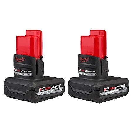 2-Pk 5Ah Milwaukee M12 REDLITHIUM High Output XC5.0 Batteries