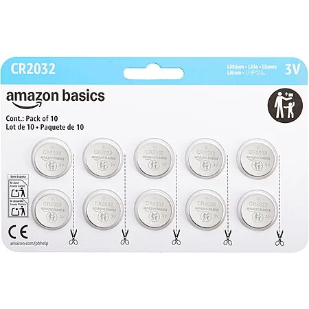 10-Pk Amazon Basics CR2032 3V Lithium Coin Cell Batteries