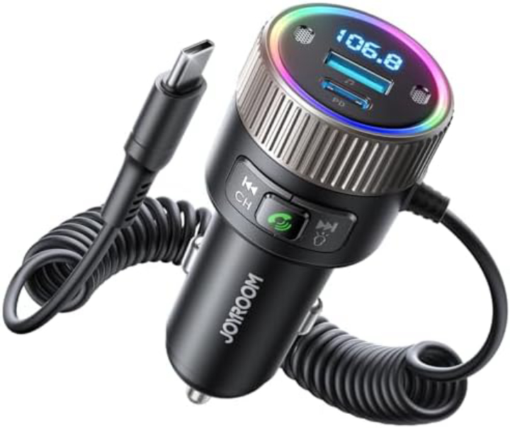 JOYROOM 72W Car Charger with Type C Coiled Cable