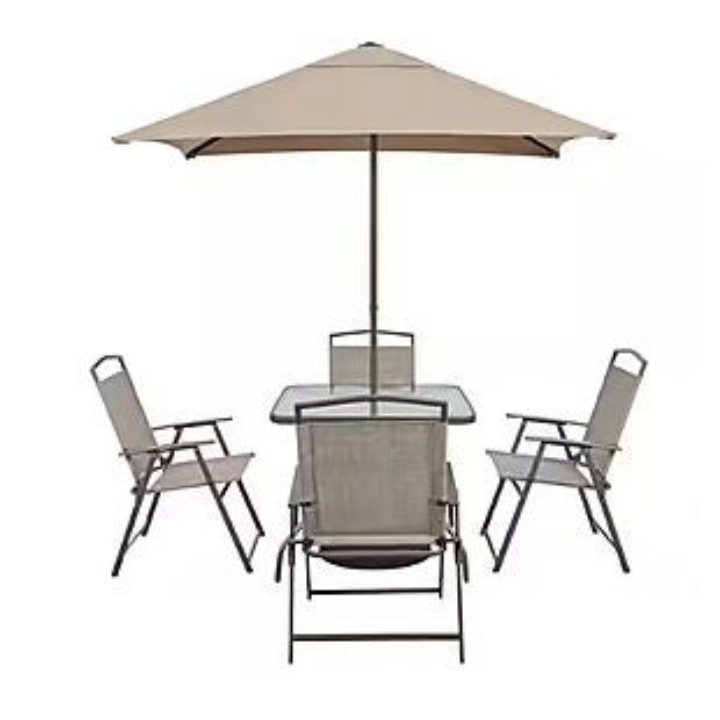StyleWell Amberview 6‑Piece Sling Folding Outdoor Dining Set w/ Umbrella
