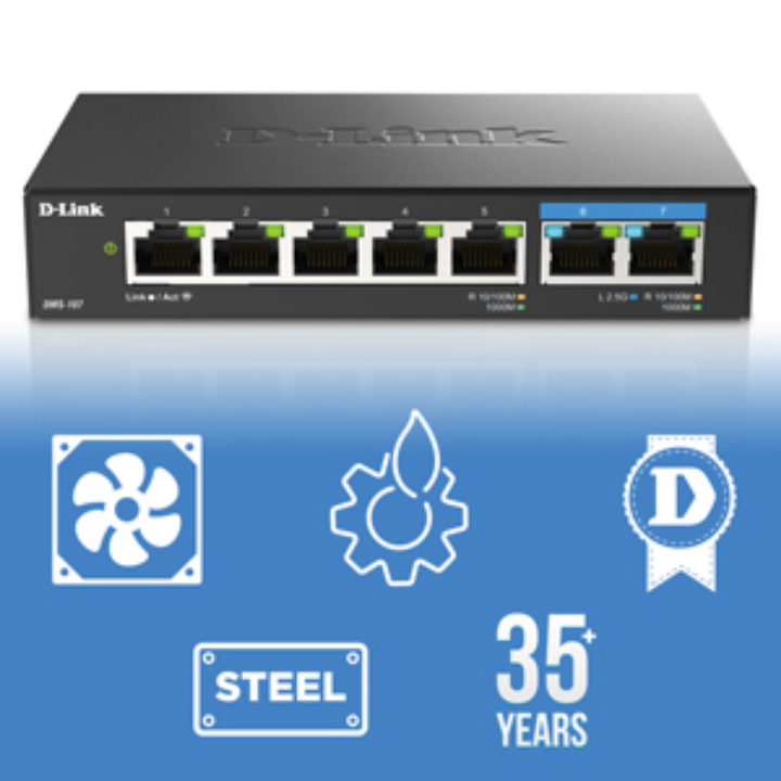 D‑Link DMS‑107 7‑Port 2.5G Gaming Switch (2×2.5GbE)