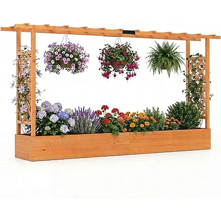 87'' Long Fir Wood Raised Garden Bed with Trellis and Hanging Roof $85.49 + Free Shipping