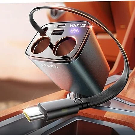 [AC] $9.85 | LISEN Dual 12V Car Adapter Splitter w/ 30W PD Retractable USB-C Cable at Amazon