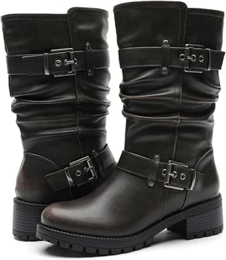 GLOBALWIN Women’s Mid‑Calf Motorcycle Combat Boots – $20.99