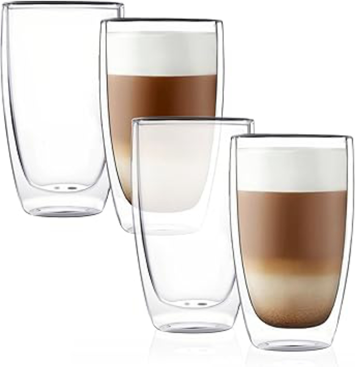 CnGlass 13.5oz Double Wall Thermo Glass Cup 4-Pack