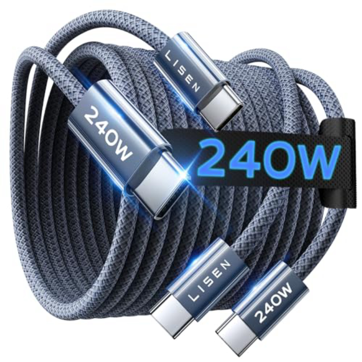 LISEN 240W USB-C Cable, 6.6FT 2-Pack – Fast Charging for MacBook & iPhone
