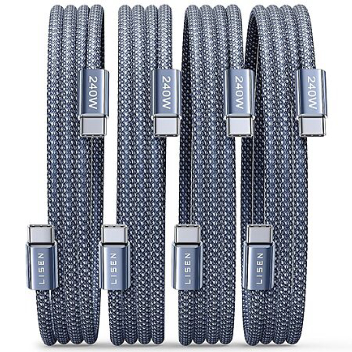 4-Pack LISEN 6.6' 240W USB-C to USB-C Charging Cable