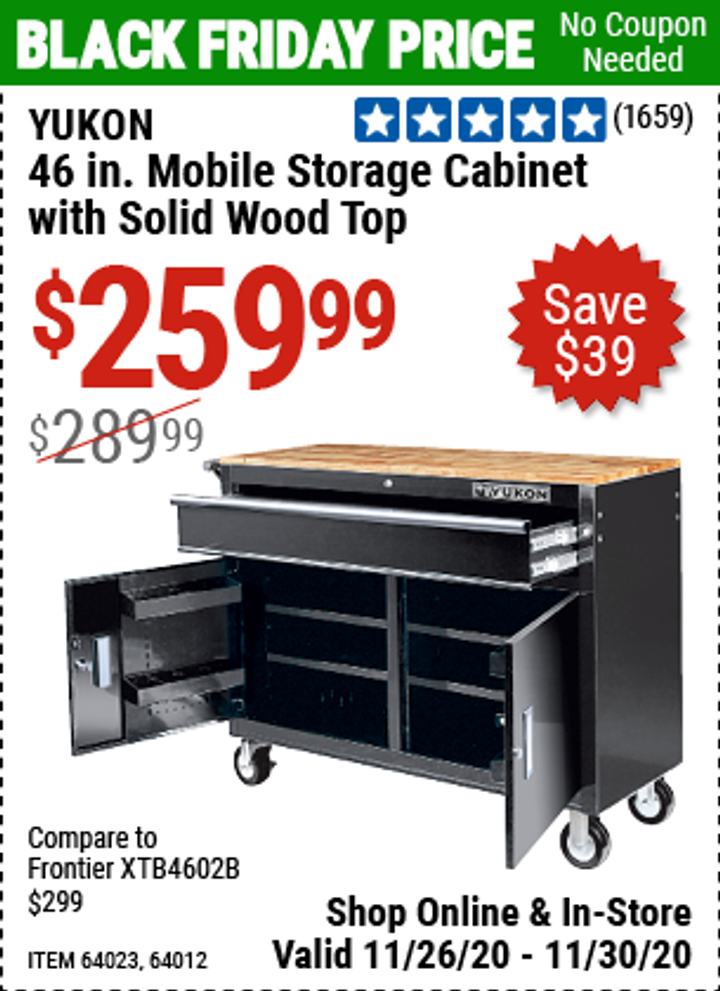 Yukon 46-in 9-Drawer Mobile Storage Cabinet with Solid Wood Top