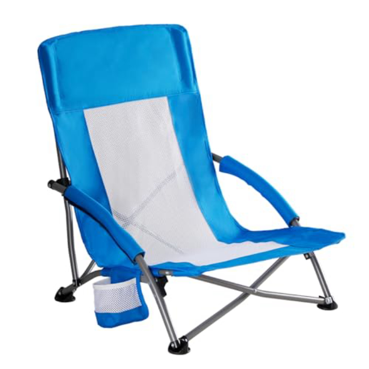NEWBULIG Low Beach Chair – 250 lbs, Foldable, Cup Holder