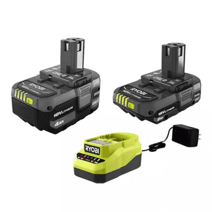 RYOBI ONE+ 18V 4.0Ah + 2.0Ah Batteries, Charger & 2-Pk Clamp Fans