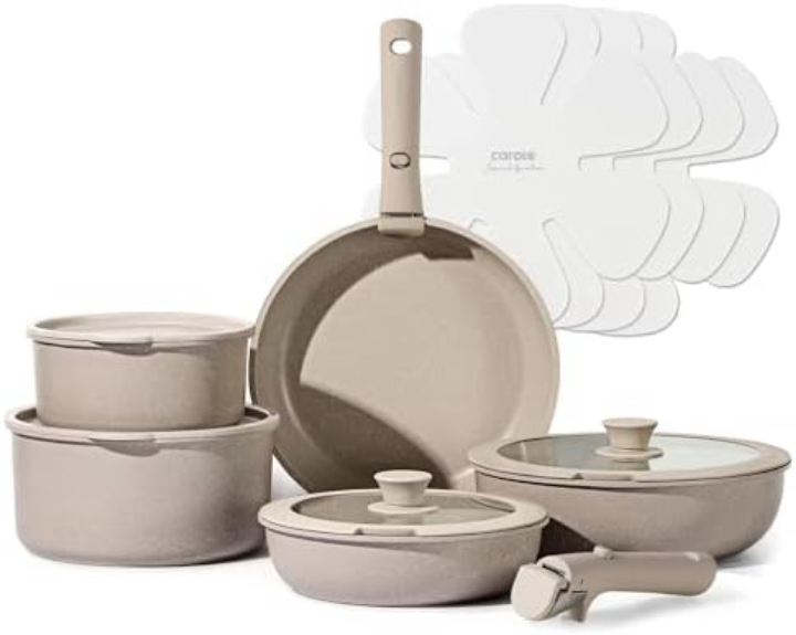 11‑Piece CAROTE Ceramic Cookware Set w/ Removable Handle – Space‑Saving Nonstick Kitchen Upgrade