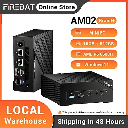 FIREBAT AM02 Mini PC: Ryzen 5 6600H, 16GB RAM, 512GB SSD, Win11