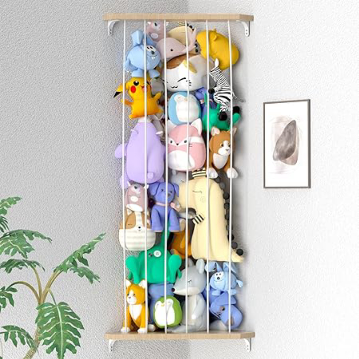 Zayysoha Adjustable Wood Corner Stuffed Animal Storage Cage (Reinforced Star & Moon Cutout Pattern)