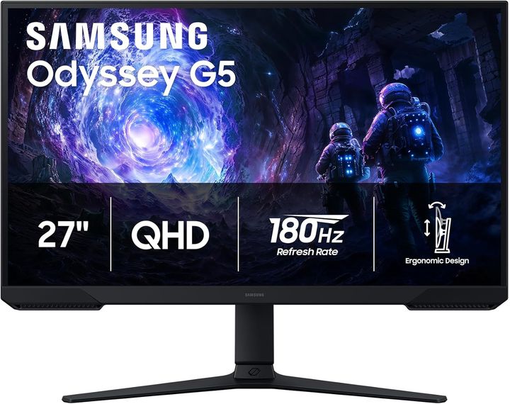 Samsung 27" Odyssey G5 (G51F) Gaming Monitor - QHD (1440P), 180Hz, 1ms, AMD FreeSync, HDR10