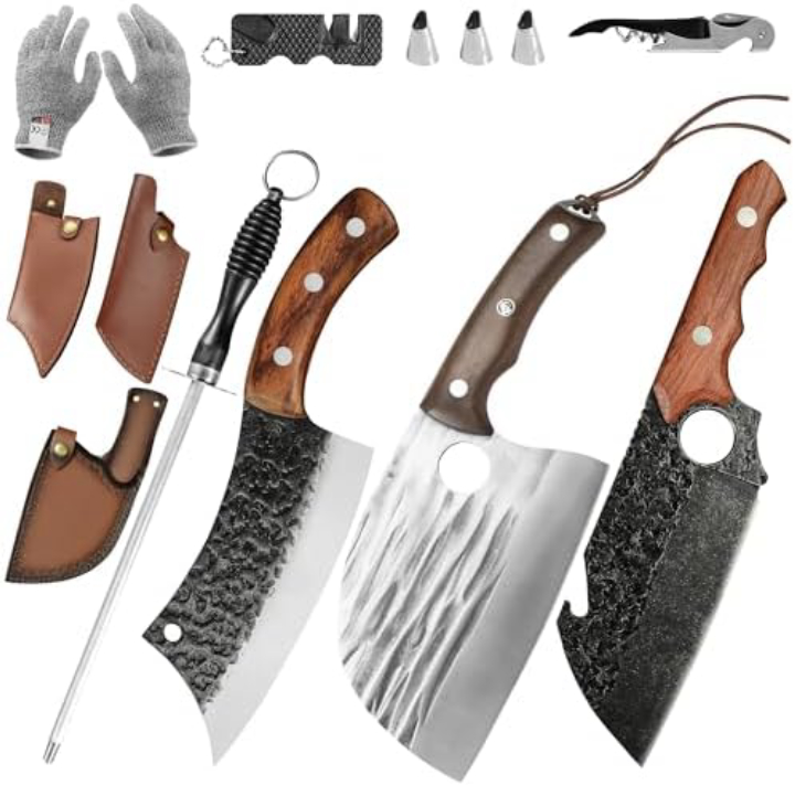 3-Pc Topfeel Butcher Knife Set with Chef Knife, Meat Cleaver & Viking Knife