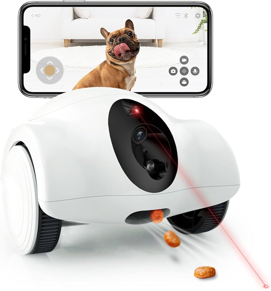 Smart Pet Camera, GULIGULI Movable Companion Robot for Pets, Dog Treat Camera, 1080P Full HD WiFi Pet Camera with Phone App, 2-Way Audio, No Monthly Fee (2.4G WiFi ONLY)