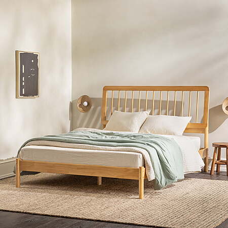 Solid wood Walker Edison Mid-Century Modern Queen Bedframe, Black or Natural Pine $99.99