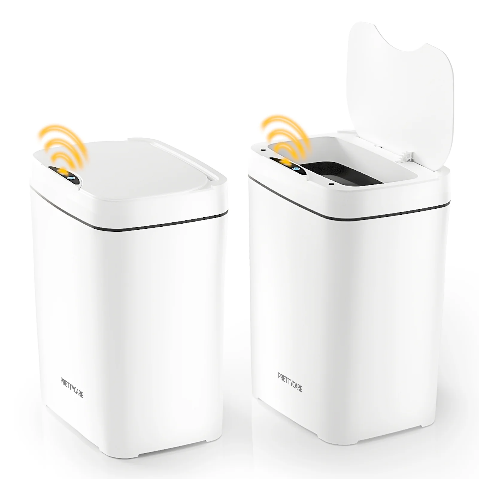 PrettyCare 2 Pcs Smart Automatic Touchless Trash Can with Lid,3.6 Gallon Slim Garbage Bin Waste Basket for Kitchen,Living Room,Bedroom, Bathroom, Office,White,GC01