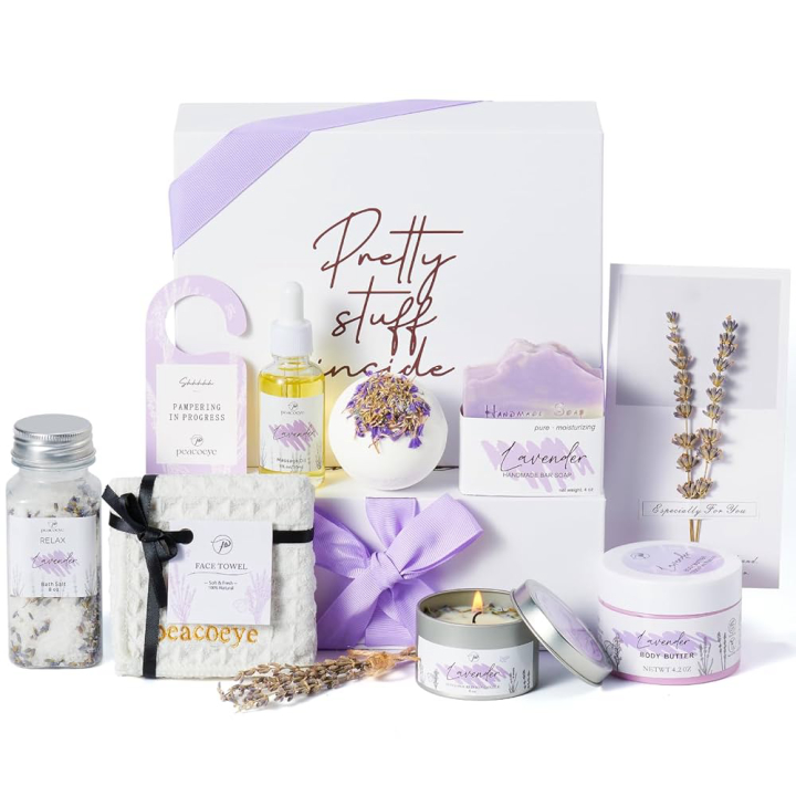 Peacoeye Valentines Day Gifts for Women Spa Gifts Lavender Bath Gift Baskets Relaxing Self Care Gift for Mom Her Sister Wife Auntie Home Bath and Body Works Care Package Birthday Friendship Gift Ideas