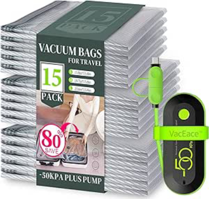 2-Pack Vacuum Bags for Travel with USB Electric Pump